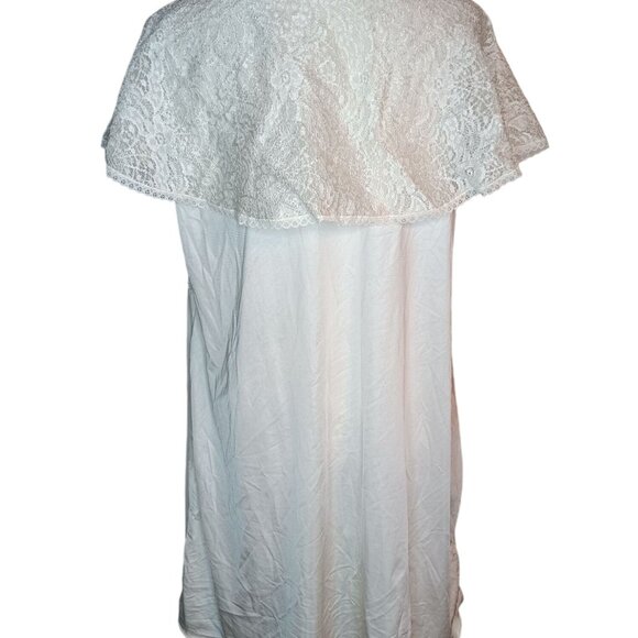 Vintage White Short Nightgown, Button Front Medium Lace Shoulder 'Cape' Romantic - Picture 6 of 7